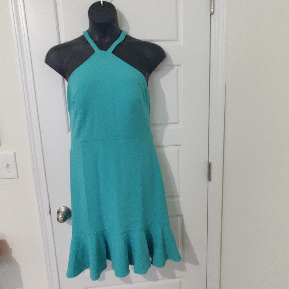 Vince Camuto Women's Ruffled Hem Halter Dress Green Size 14